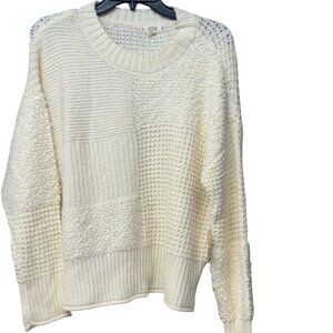 a.n.a Petite Women’s Textured Stitch Crew Neck Sweater, Ivory, Sz. PL